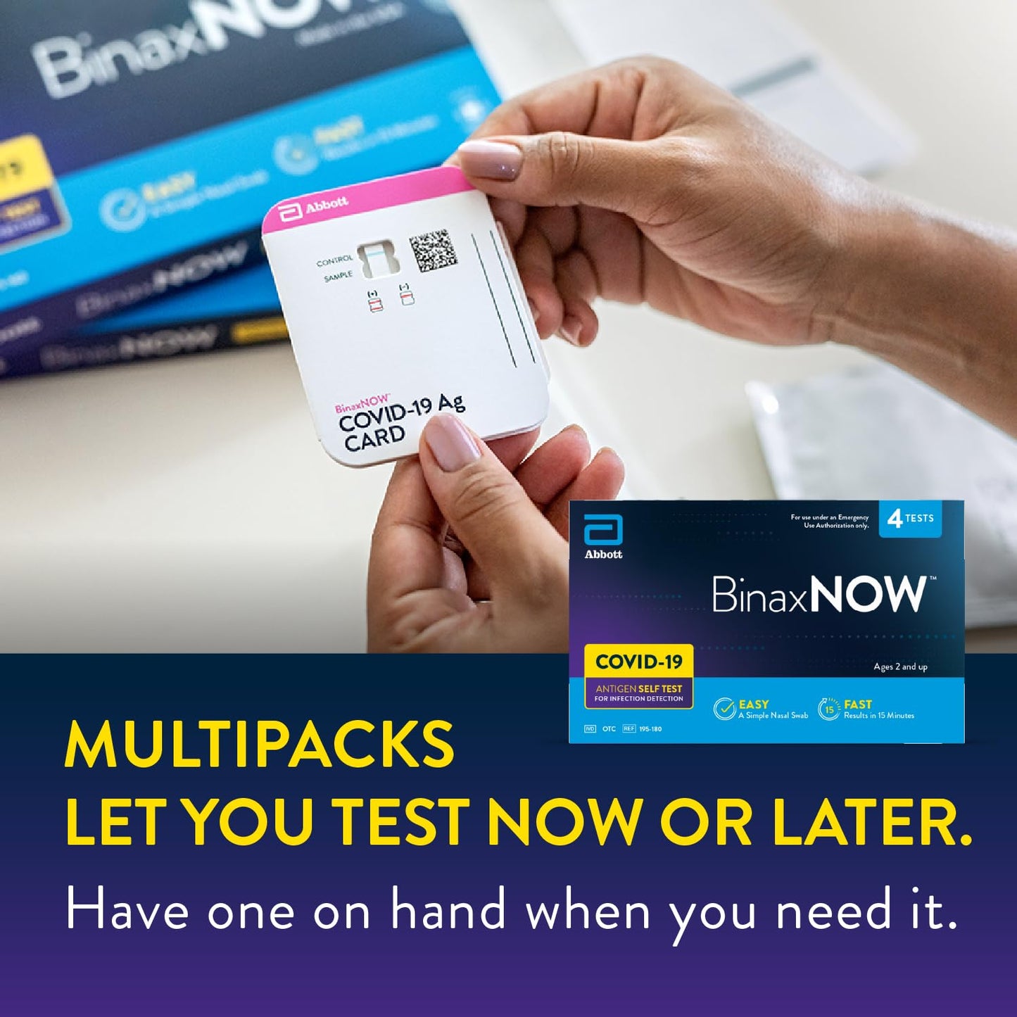 BinaxNOW COVID-19 Antigen Self Test, 1 Pack, 4 Tests Total, COVID Test With 15-Minute Results Without Sending to a Lab, Easy to Use at Home