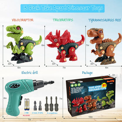 FREE TO FLY Kids Toys Stem Dinosaur Toy: Take Apart Toys for kids 3-5 Learning Educational Building Sets with Electric Drill Birthday Gifts for Toddlers Boys Girls Age 3 4 5 6 7 8 Year Old