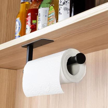 ASTOFLI Paper Towel Holder Under Cabinet No Drilling, Self Adhesive Paper Towel Holder Wall Mount for Kitchen,RV, Matte Black Paper Towel Holder 304 Stainless Steel, Under Cabinet Paper Towel Holder