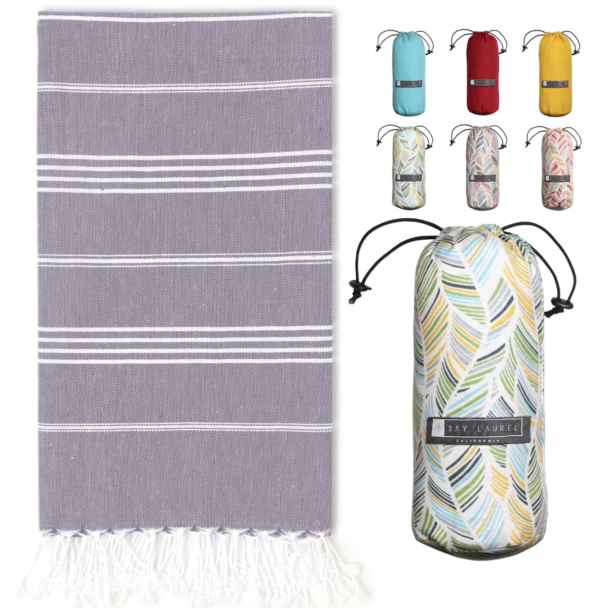 BAY LAUREL Turkish Beach Towel with Travel Bag 39 x 71 Quick Dry Sand Free Lightweight Large Oversized Towels Light