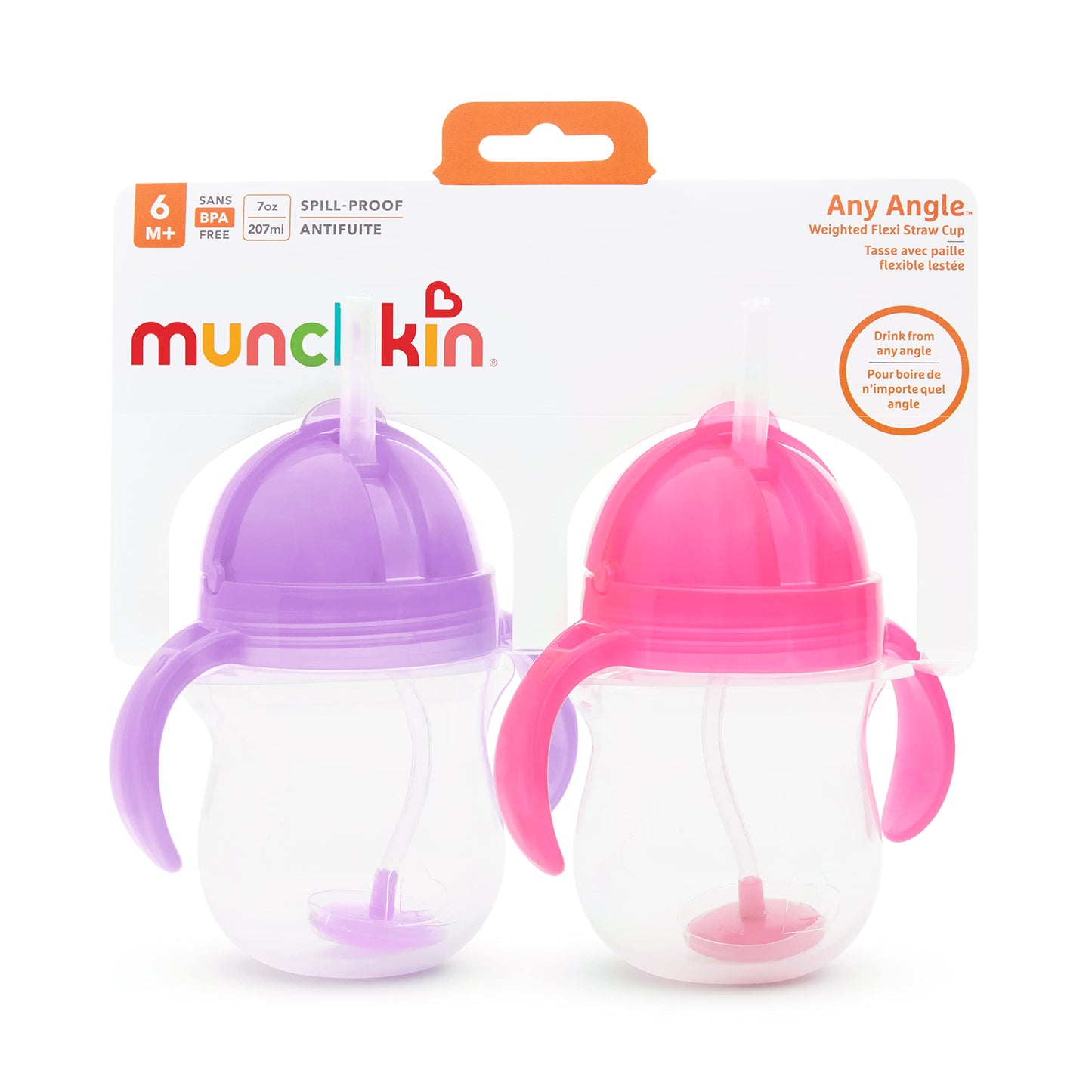 Munchkin® Any Angle™ Weighted Straw Trainer Sippy Cup with Click Lock™ Spill Proof Lid, 7 Ounce, 2 Pack, Blue/Green