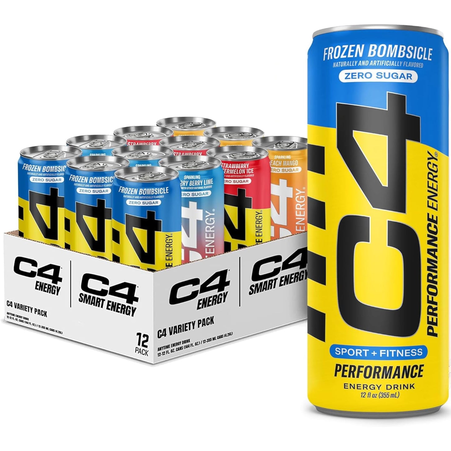 C4 Smart Energy Drink – Boost Focus and Energy with Zero Sugar, Natural Energy, and Nootropics - 200mg Caffeine - Cherry Berry Lime (12oz Pack of 12)