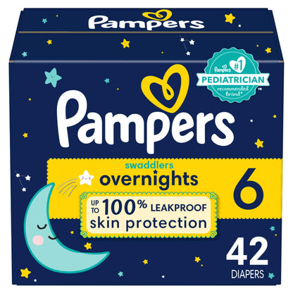 Pampers Swaddlers Overnights Diapers - Size 7, 36 Count, Disposable Baby Diapers, Night Time Skin Protection