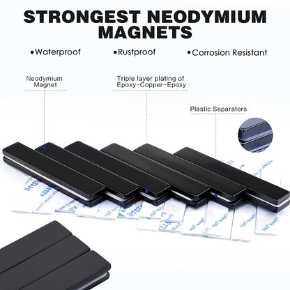 MIKEDE Strong Rare Earth Neodymium Magnets, Heavy Duty Bar Magnets with Double-Sided Adhesive, Powerful Pull Force, Perfect for Fridge, Garage, Kitchen, Science, Craft, Office, DIY 60x10x3mm 6pack