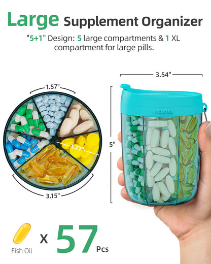 PULIV Large Supplement Organizer Bottle, Holds Plenty of Vitamins in 1 Monthly Pill Dispenser with Anti-Mixing & Wide Openings Design, Easy to Retrieve Meds, Includes 20 Pcs Stick-on Labels