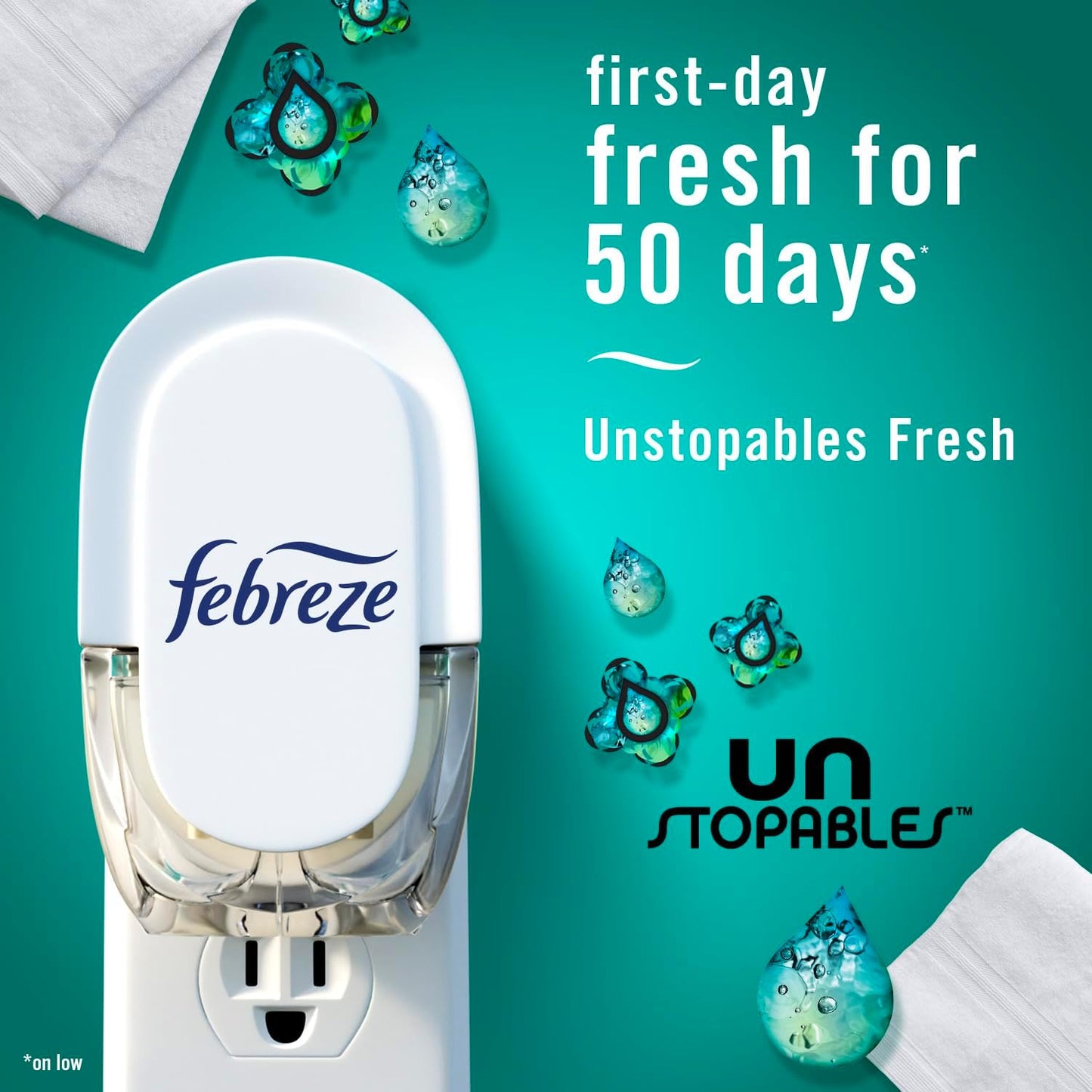 Febreze Unstopables Odor-Fighting Plug Air Freshener, Fresh, (3) .87 fl. oz. Oil Refills