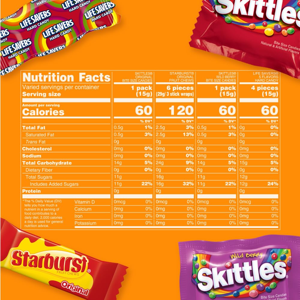 SKITTLES & STARBURST Assorted Halloween Chewy Candy Fun Size, 20.13oz