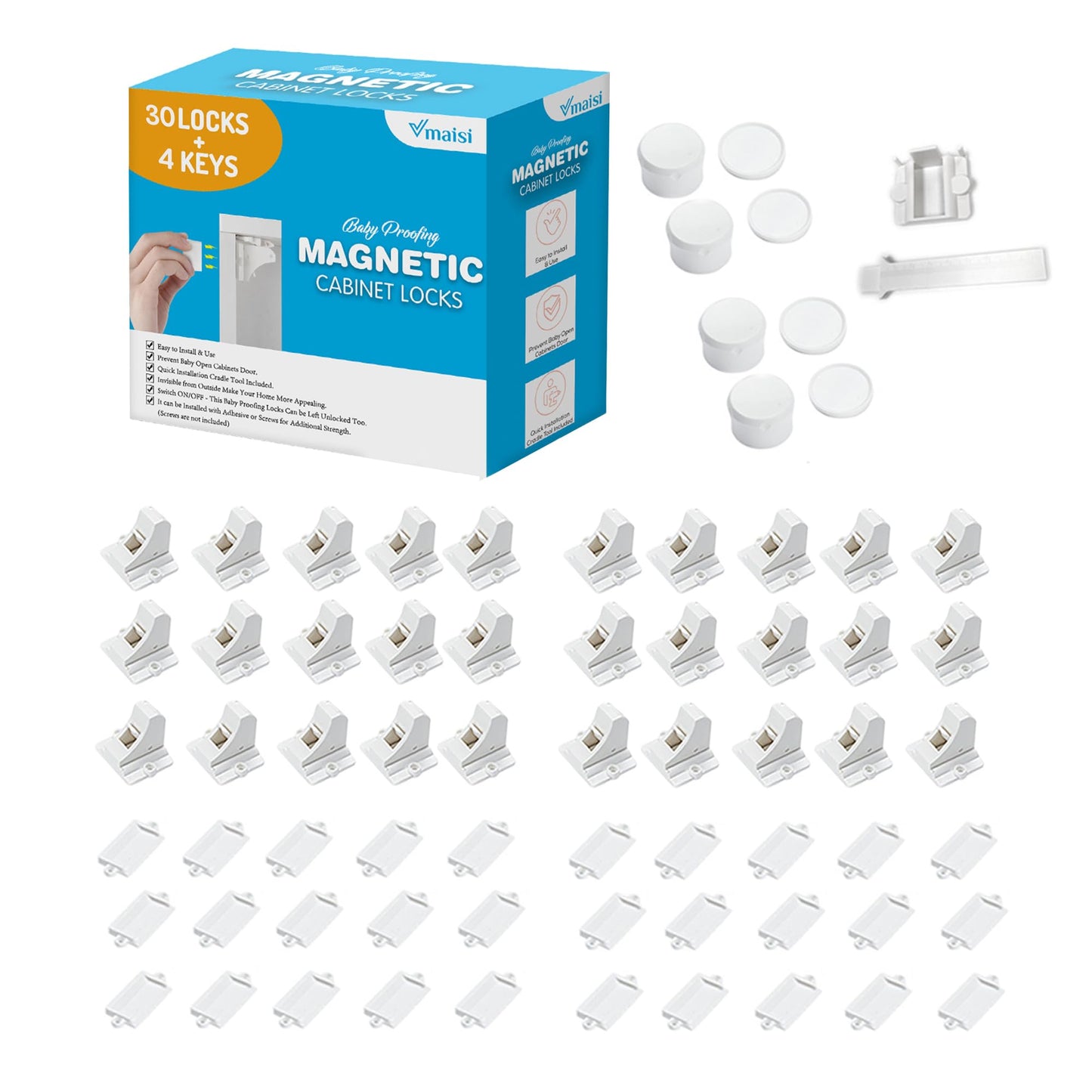 Vmaisi Adhesive Magnetic Cabinet Locks (12 Locks and 2 Keys)