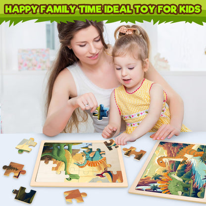 4-in-1 Farm Wooden Puzzles for Kids Ages 4-6, 24 PCS Wooden Jigsaw Puzzles for Toddlers Ages 2-4, Preschool Educational Puzzles Boards Toys Gifts for 3 4 5 6 Boys Girls