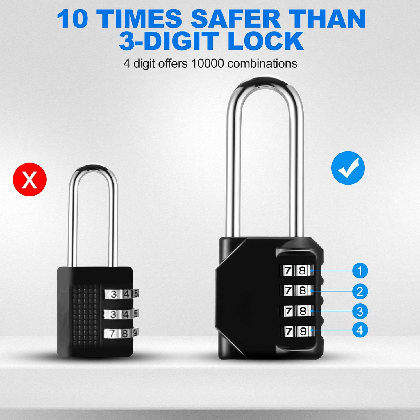 Fayleeko Combination Lock, 4 Digit Padlock for School Gym Sports Locker, Fence, Toolbox, Case, Hasp Cabinet Storage (2 Pack, Black)