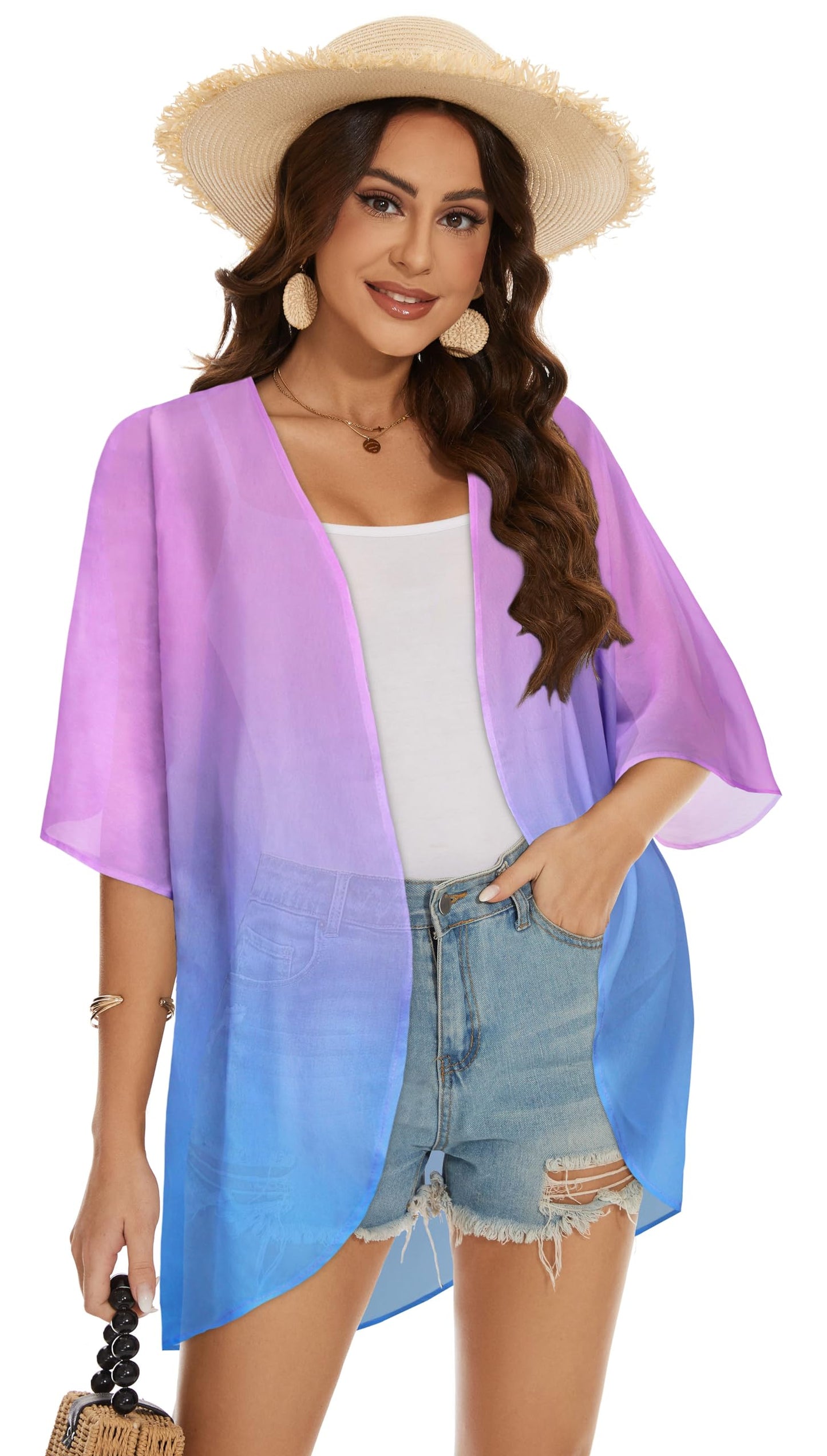 Womens Kimono Beach Cover Up Chiffon Cardigan Floral Tops Loose Capes