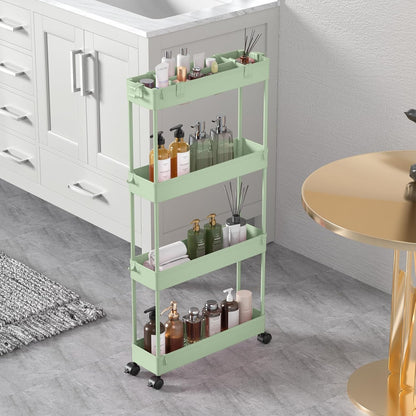 SPACELEAD Slim Storage Cart 4 Tier, Storage Organizer Rolling Utility/Mobile Shelving Unit Slide Out Storage Cart for Office, Bathroom, Kitchen, Laundry Room & Narrow Places， Green