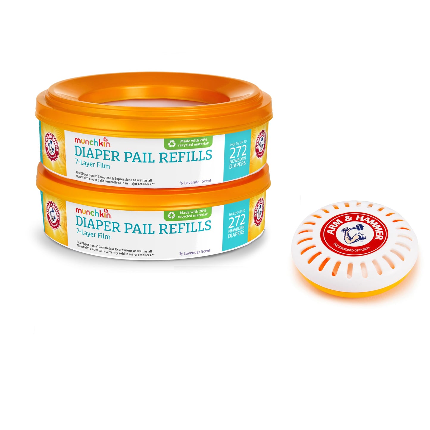 Munchkin® Arm & Hammer Diaper Pail Refill Rings, Holds up to 544 Newborn Diapers, 2 Pack