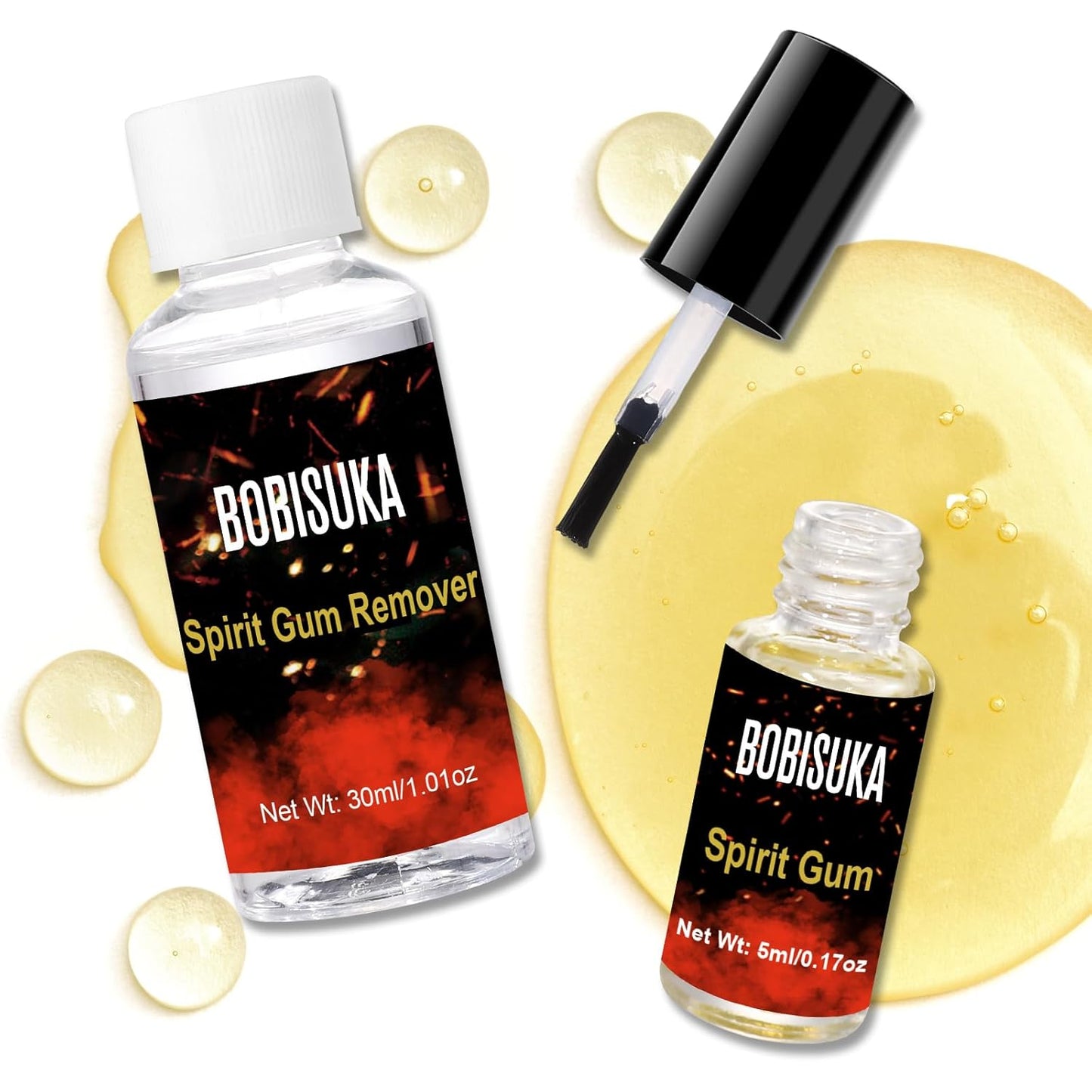 BOBISUKA Spirit Gum Adhesive and Remover Kit - 5ml Spirit Gum & 30ml SFX Makeup Adhesive Remover, Professional Prosthetic Make Up Glue for Halloween, Stage, Cosplay, Special FX (0.17oz + 1.01 oz)