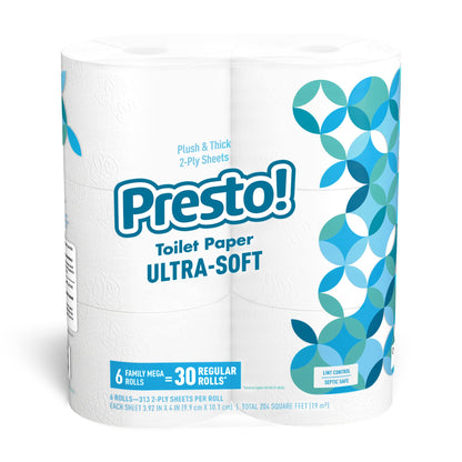 Presto! 2-Ply Ultra-Soft Toilet Paper, Unscented, White