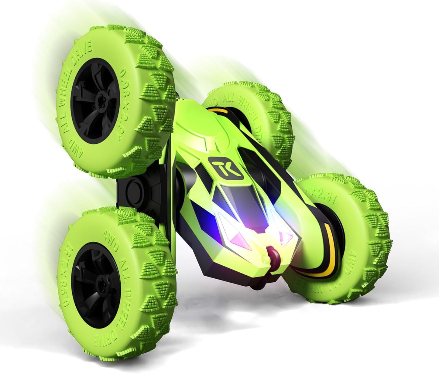 Threeking RC Stunt Cars Remote Control Car Double-Sided Driving 360-degree Flips Rotating Car Toy, Green