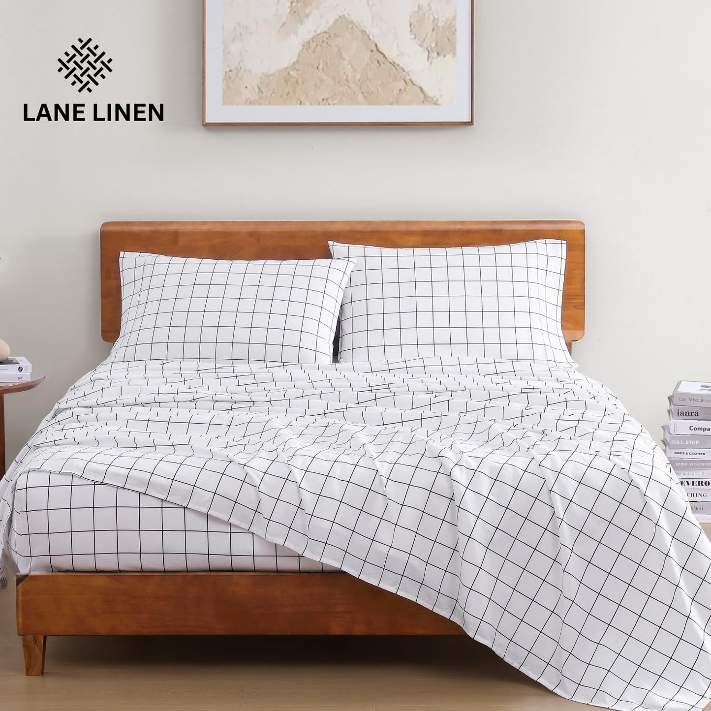 LANE LINEN 100% Organic Cotton Twin Sheets Set, 3Pc Twin Bed Sheets, Breathable Cotton Sheets Twin Size Bed Set, Dorm Room Essentials with 15" Twin Deep Pocket Fitted Sheet - White Sheets