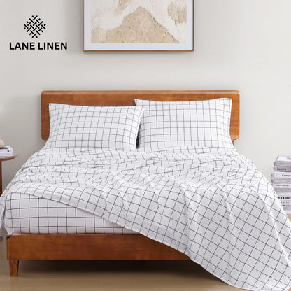 LANE LINEN 100% Organic Cotton Queen Sheet Set, 4Pc Cotton Sheets Queen Size Bed set, Soft & Breathable Percale Weave, Deep Pocket Queen Sheets, Hotel-Quality Bed Sheets Queen Size - White Bed Sheets