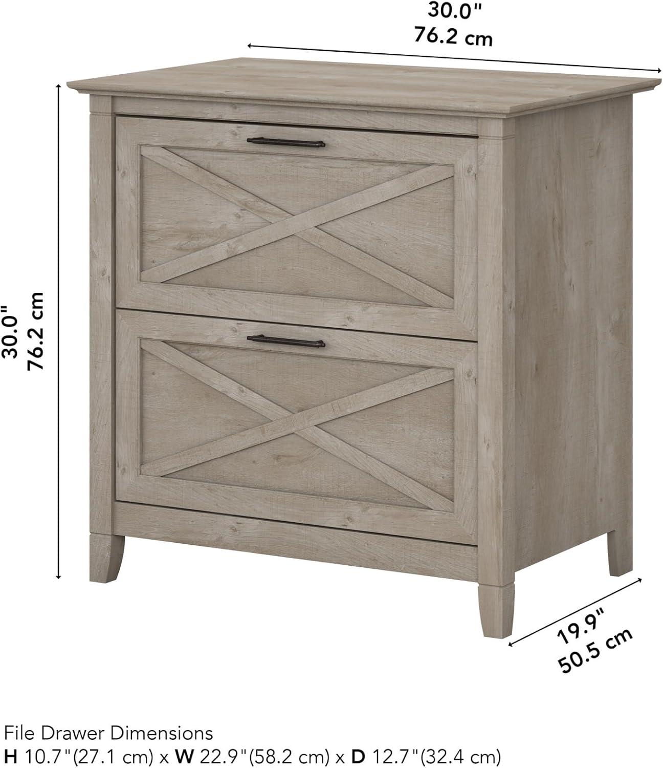 Bush Furniture Key West 2 Drawer Lateral File Cabinet in Washed Gray | Document Storage for Home Office | Accent Chest with Drawers