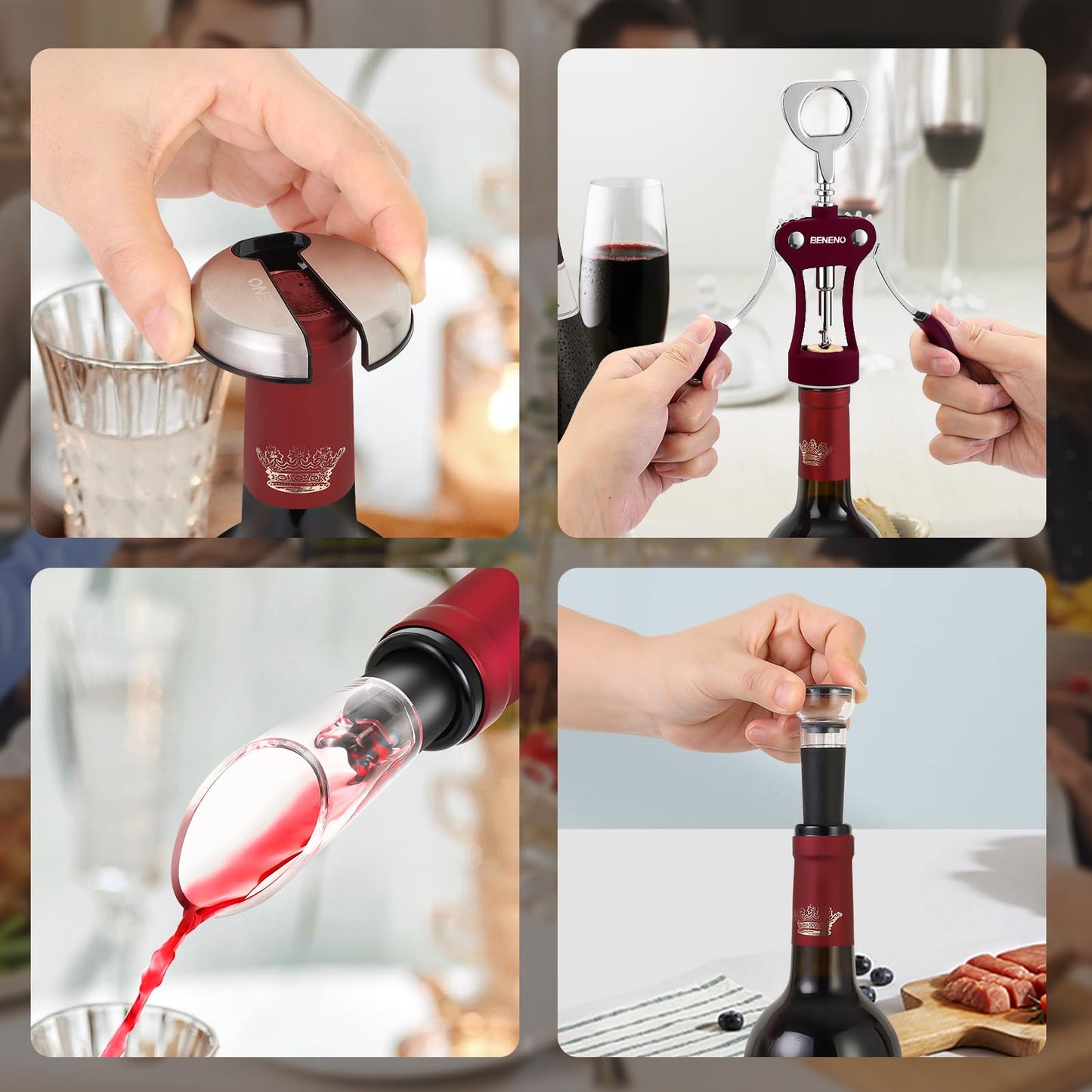 Wine Opener, Zinc Alloy Premium Wing Corkscrew Wine Bottle Opener with Multifunctional Bottles Opener, Sharp Corkscrew with Ergonomic Non-slip Wing Handle, Upgrade