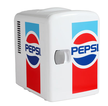 CURTIS MIS138PEP Pepsi Retro Logo, Mini Portable Compact Personal Fridge Cooler, 4 Liter Capacity Chills Six 12 oz Cans, 100% Freon-Free & Eco Friendly, White, 6