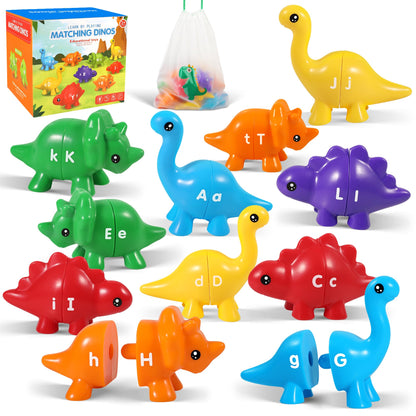 ABC Alphabet Dinosaurs Matching Learning Toy for Kids 2-4 3-5, 26PCS Montessori Double-Sided Dinosaur Toys Match Letter, Fine Motor Toys, Preschool Educational Learning Toys for Kid Toddlers