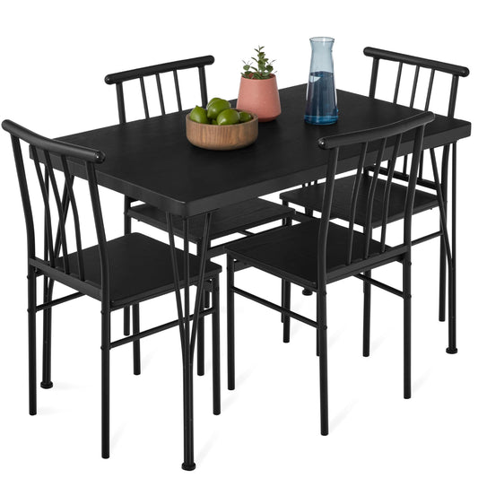 Best Choice Products 5-Piece Metal and Wood Indoor Modern Rectangular Dining Table Furniture Set for Kitchen, Dining Room, Dinette, Breakfast Nook w/ 4 Chairs - Black