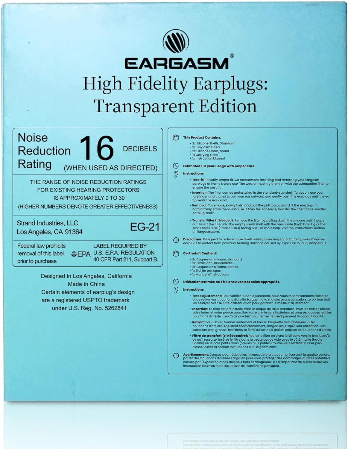 Eargasm High Fidelity Earplugs with Blue Filters - Reusable Noise Reduction Hearing Protection Ear-Plugs with Carrying Case for Concerts, Festivals, Raves, Musicians, Live Music, Sporting Events