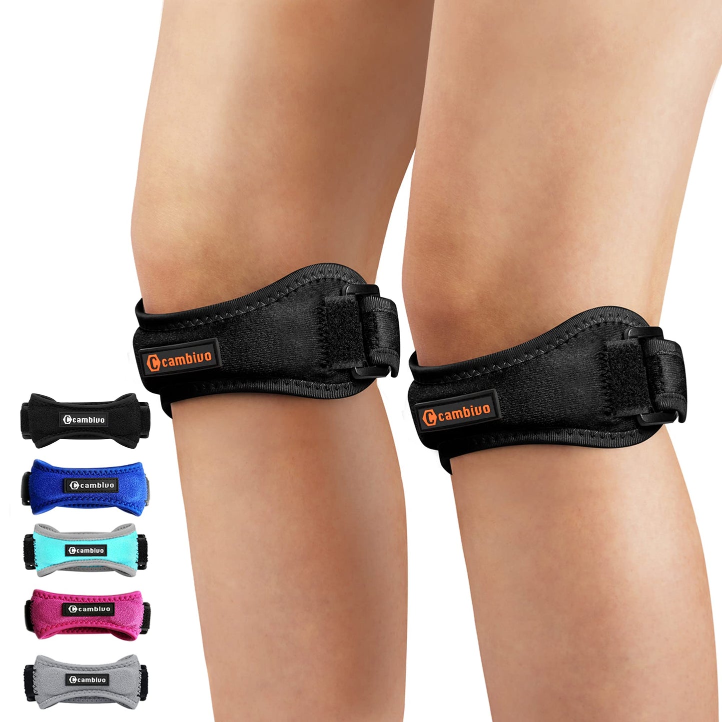 CAMBIVO 2 Pack Knee Braces for Knee Pain, Patella Knee Support Strap, Adjustable Patellar Tendon Stabilizer Band for Jumpers Knee, Tendonitis, Basketball, Running, Hiking, Volleyball, Tennis, Squats