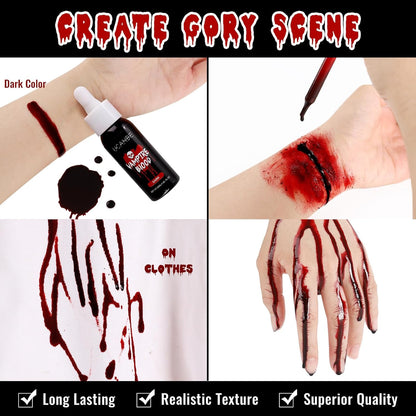 UCANBE Halloween Dripping Fake Blood Realistic Blood Drops Body Paint Washable Fake Blood Makeup Kit For Zombie Vampire Clown Monster Clothes Costume Cosplay SFX Special Effects Makeup 30ML(Dark)