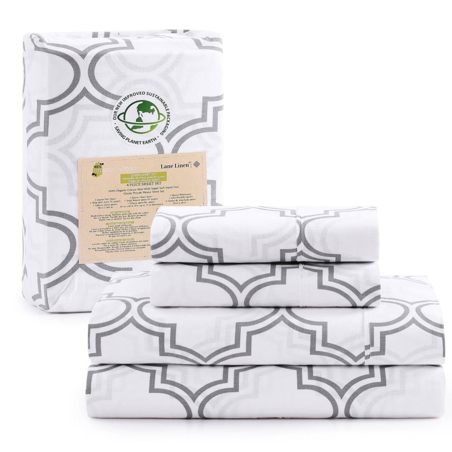 LANE LINEN 100% Organic Cotton Twin Sheets Set, 3Pc Twin Bed Sheets, Breathable Cotton Sheets Twin Size Bed Set, Dorm Room Essentials with 15" Twin Deep Pocket Fitted Sheet - White Sheets