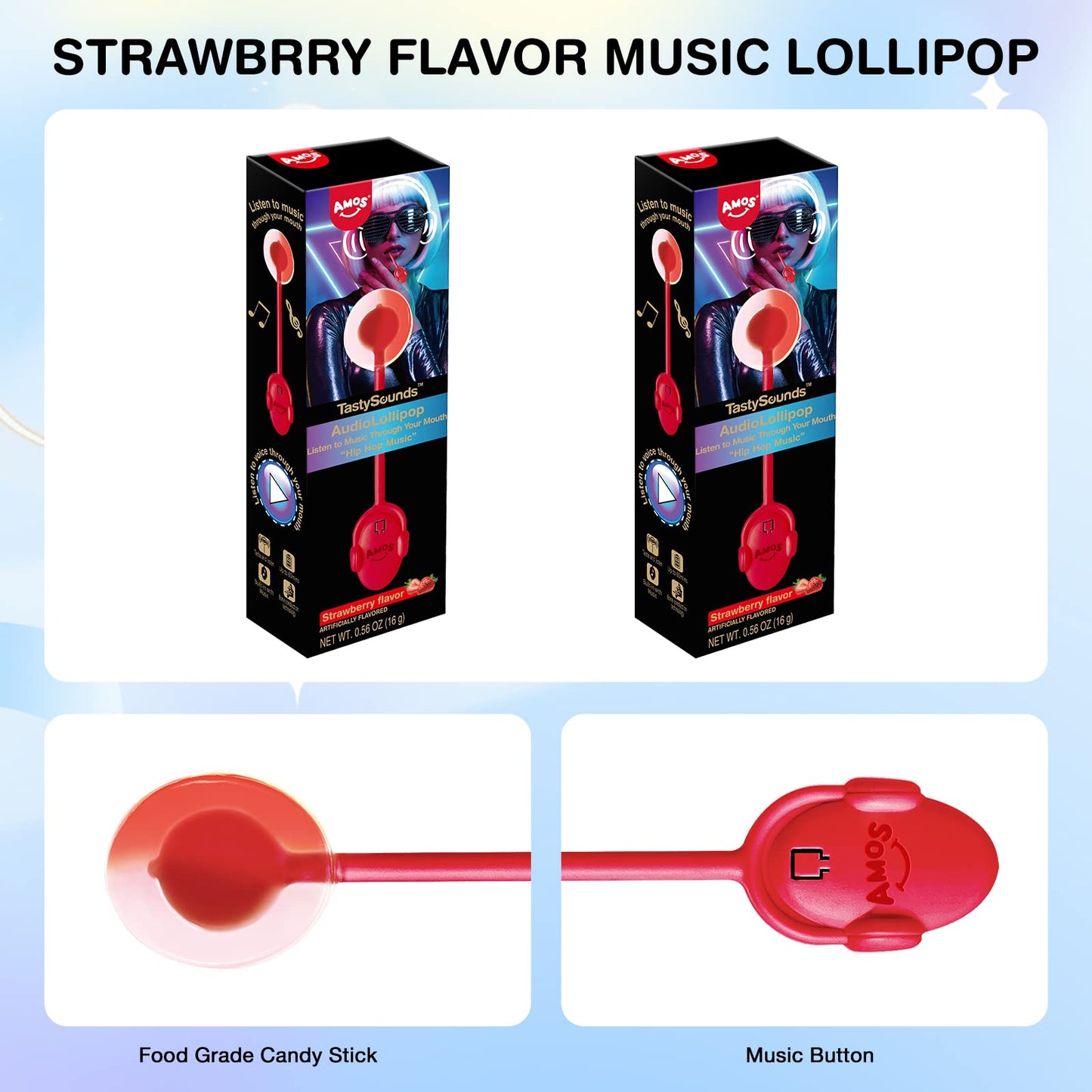 Music Lollipop Suckers,AMOS Audio Lollipop Sugar Free, Singing Lollipop Individually Wrapped, Novelty Gift for Mothers Day (Blueberry, Pack of 1)