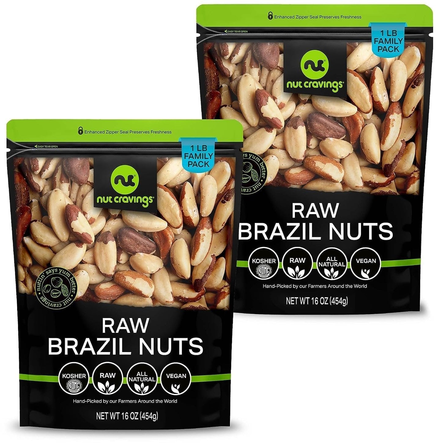 NUT CRAVINGS - Raw Brazil Nuts, Unsalted, No Shell, Whole, (16oz - 1 LB) Bulk Nuts Packed Fresh in Resealable Bag - Kosher Healthy Snack, Natural Keto Vegan -