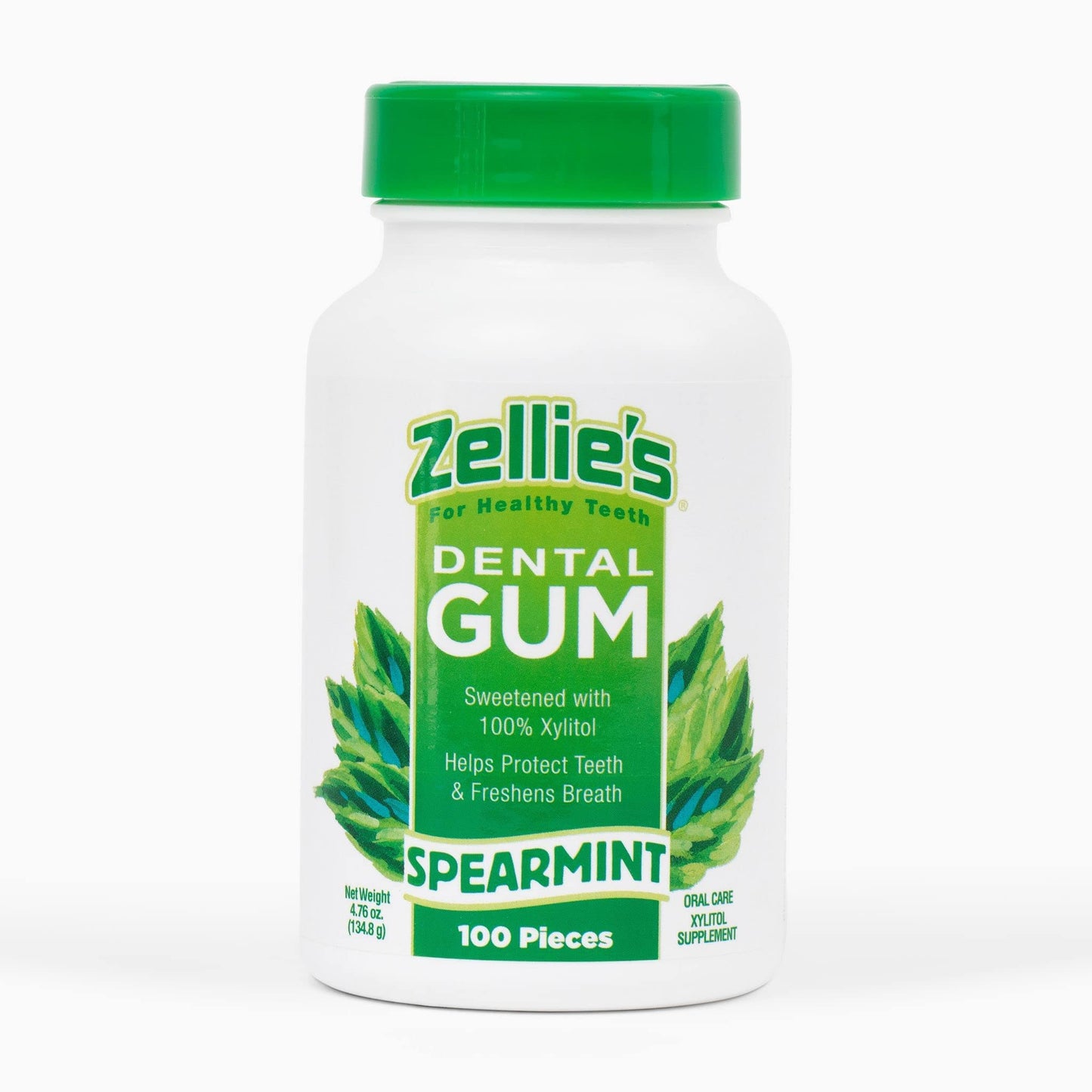 Zellie's | 100% Xylitol Sugar Free Spearmint Chewing Gum | Spearmint Flavor (100 Count (Pack of 1))