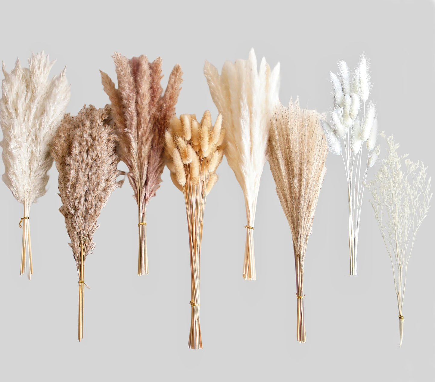 110 PCS Dried Pampas Grass Bouquet, Boho Table Decor, Bunny Tails Dried Flowers, Brown Pompas, White Pampas Grass for Wedding, Home, Rustic Party, Baby Shower Decorations