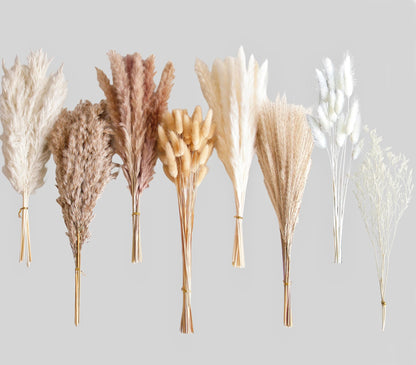 110 PCS Dried Pampas Grass Bouquet, Boho Table Decor, Bunny Tails Dried Flowers, Brown Pompas, White Pampas Grass for Wedding, Home, Rustic Party, Baby Shower Decorations