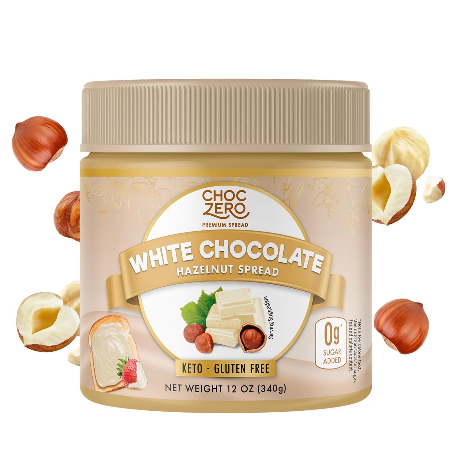 ChocZero Milk Chocolate Hazelnut Spread - Keto Friendly, No Sugar Added, Best Low Carb Dessert, Perfect Topping for Almond Flour Pancakes, Naturally Sweetened with Monk Fruit (1 jar, 12 oz)