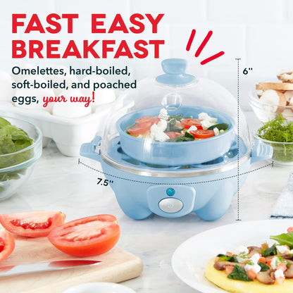 DASH Rapid Egg Cooker: 6 Egg Capacity Electric Egg Cooker for Hard Boiled Eggs, Poached Eggs, Scrambled Eggs, or Omelets with Auto Shut Off Feature - Aqua, 5.5 Inch (DEC005AQ)