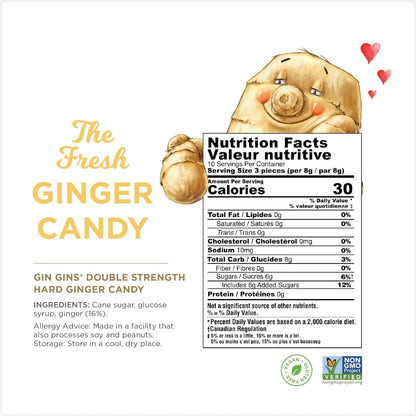 GIN GINS Original Ginger Chews by The Ginger People – Anti-Nausea and Digestion Aid, Individually Wrapped Healthy Candy – Original Flavor, 3 Oz Bag (Pack of 1)