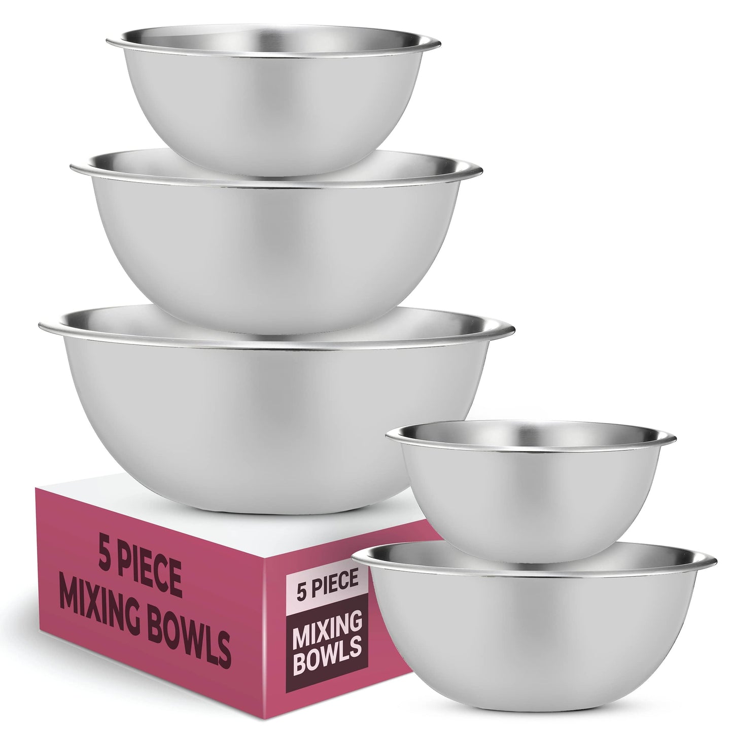 FineDine Stainless Steel Mixing Bowls Set for Kitchen, Dishwasher Safe Nesting Bowls for Cooking, Baking, Meal Prepping