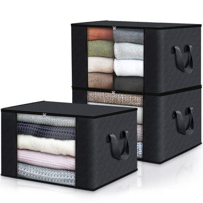 Fab totes 2 Pack Clothes Storage, Foldable Blanket Storage Bags, Storage Containers for Organizing Bedroom, Closet, Clothing, Comforter, Organization and Storage with Lids and Handle, Black