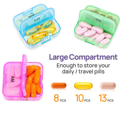 Zoksi Weekly Pill Organizer 2 Times a Day, Rainbow 7 Day Pill Box, Daily Am Pm Pill Organizer, Portable Case for Fish Oils, Vitamin, Supplement