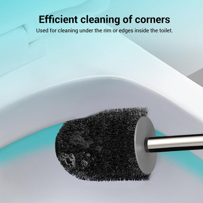 Compact Toilet Brush & Holder, Stainless Steel Handle, Space Saving for Storage, Deep Cleaning, Drip-Proof, Easy to Assemble, Nylon Bristles, White & Grey