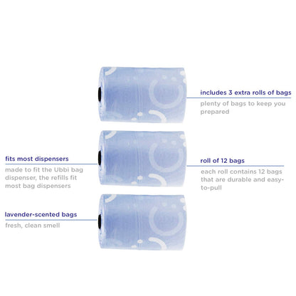 Ubbi On-the-Go Refill Bags, Lavender Scented, Value Pack of 36, Baby On The Go Diapering Essentials