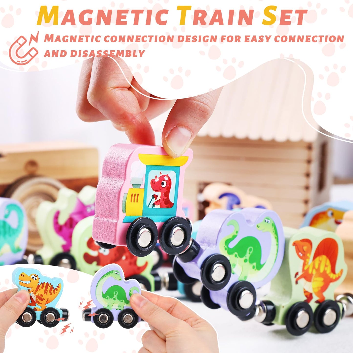 AMOR PRESENT 11PCS Magnetic Wooden Sea Animal Train Set, Montessori Toys for Toddlers Ocean Animal Toys for Preschool Learning Activities Birthday Gifts for Kids