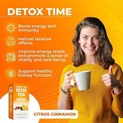 Total Tea SIimming Detox Tea Caffeine Free - 25 Day Detox Tea - Herbal Tea with Chamomile, Hibiscus Tea & Ginger Root for Colon Cleanse – Natural Citrus & Cinnamon Herbal Tea for Digestive Health