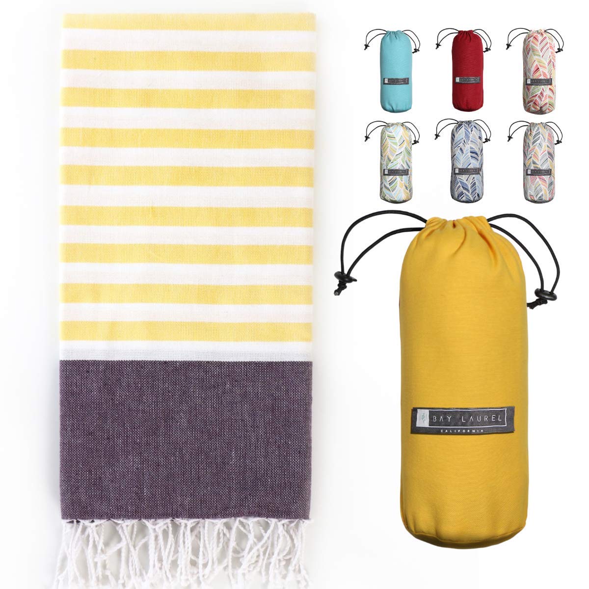 BAY LAUREL Turkish Beach Towel with Travel Bag 39 x 71 Quick Dry Sand Free Lightweight Large Oversized Towels Light