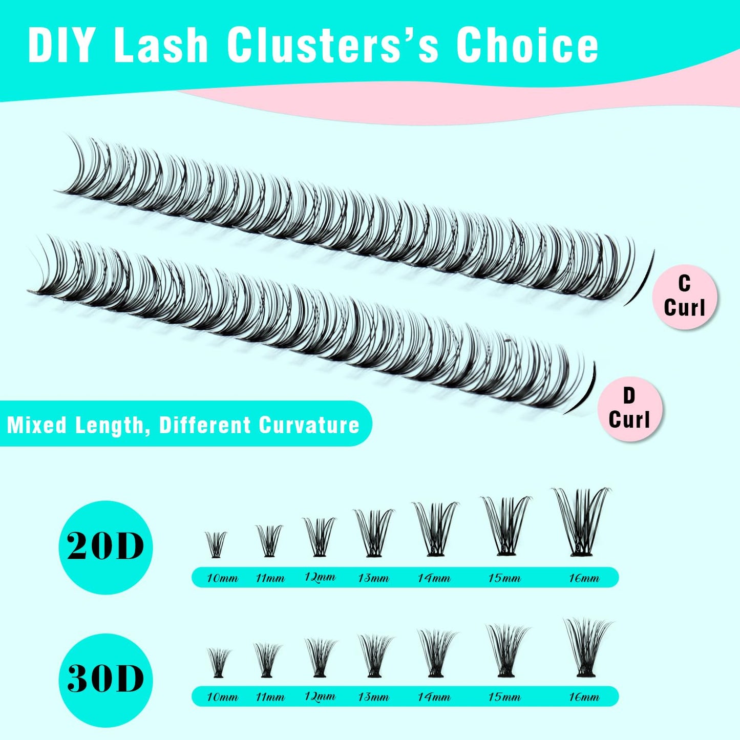 VAVALASH DIY Lash Extension Kit 280 Clusters Individual Lashes Kit 30D 40D 0.07D-10-16mm Lash Clusters, Lash Bond and Seal, Lash Tweezer for DIY Eyelash Extension at Home（Kit-30D+40D-0.07D-10-16MIX）