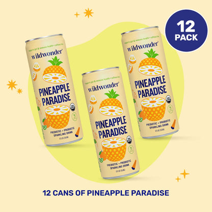 wildwonder Sparkling Probiotic Juice Drink w/Gut Health Immunity, Digestion Support, 5g Fiber, Live Probiotics, Caffeine Free, Organic, Low Sugar, 12pk 12oz, Strawberry Passion, As Seen on Shark Tank