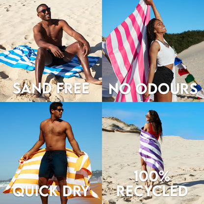 Dock & Bay Beach Towel - Quick Dry, Sand Free - Compact, Lightweight - 100% Recycled - includes Bag - Cabana - Bondi Blue - Extra Large (200x90cm, 78x35)